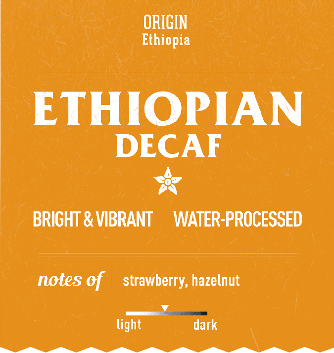 Water processed delicious Ethiopian decaf coffee in sustainable coffee packaging